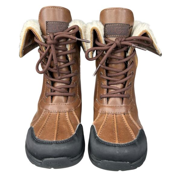 UGG Kids Butte Brown Leather Cuffed Winter Boot Size US 13 - Picture 7 of 11